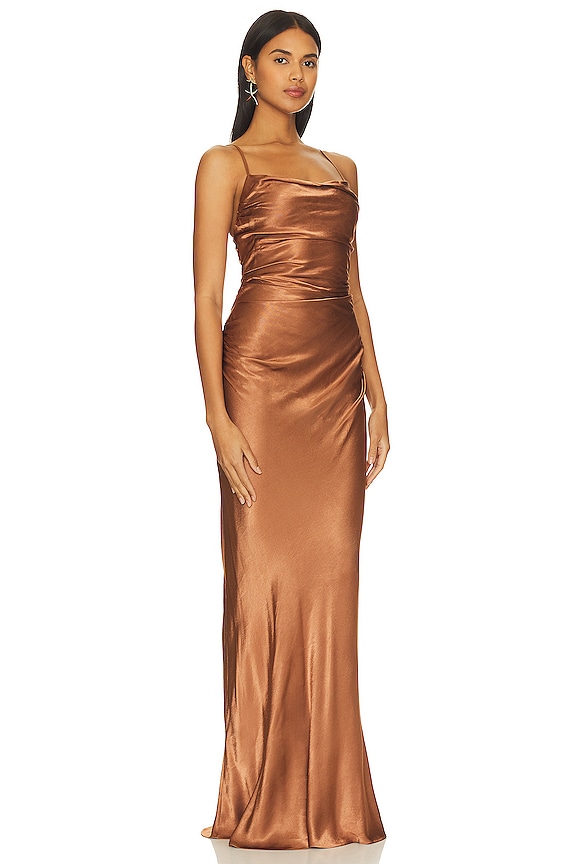 view 2 of 3 La Lune Ruched Backless Slip Dress in Almond