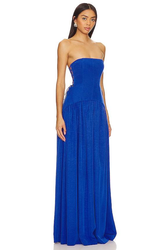 view 2 of 3 Vento Lace Up Strapless Maxi Dress in Cobalt