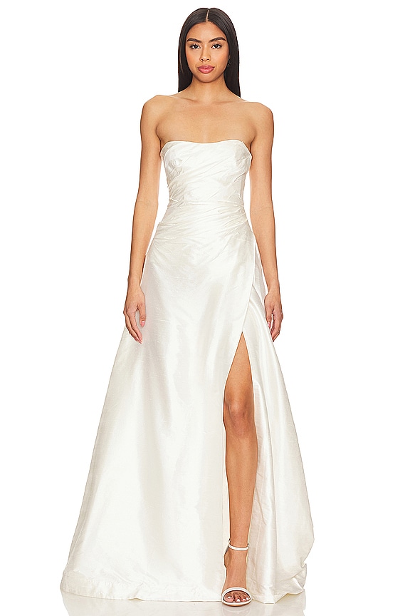 view 2 of 4 ROBE MAXI AVEC FENTE ET CORSET DRAPÉ EN SOIE in Ivory