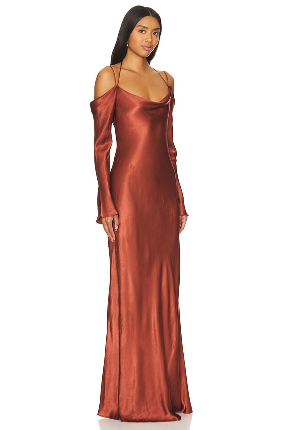 view 2 of 3 Lino Off Shoulder Tie Maxi Dress in Mahogany