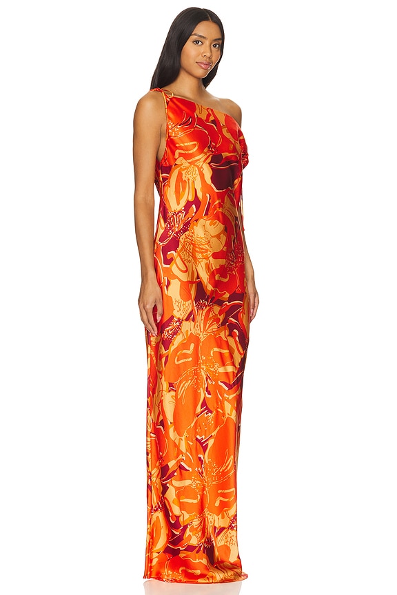 view 2 of 4 Chara Silk Tie Maxi Dress in Flame & Multi