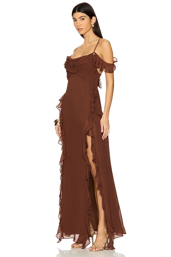 view 2 of 3 Blair Ruffle Cowl Maxi Dress in Cocoa
