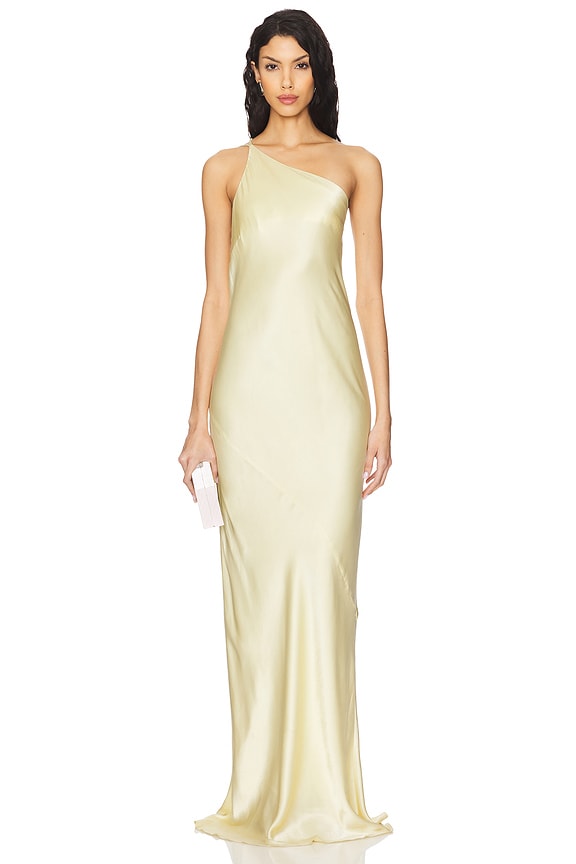 view 1 of 3 La Lune One Shoulder Cowl Back Maxi Dress in Lemon