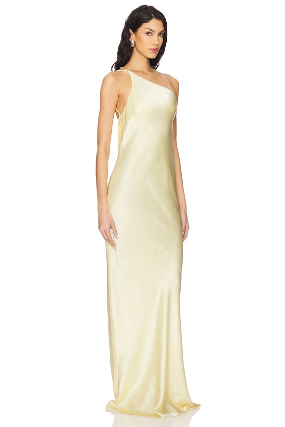 view 2 of 3 La Lune One Shoulder Cowl Back Maxi Dress in Lemon