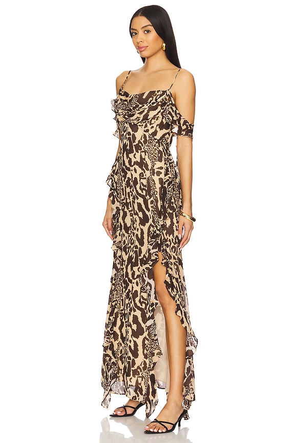 view 2 of 3 VESTIDO LARGO CON CUELLO VUELTO Y VOLANTES GOLDIE in Animal Effect