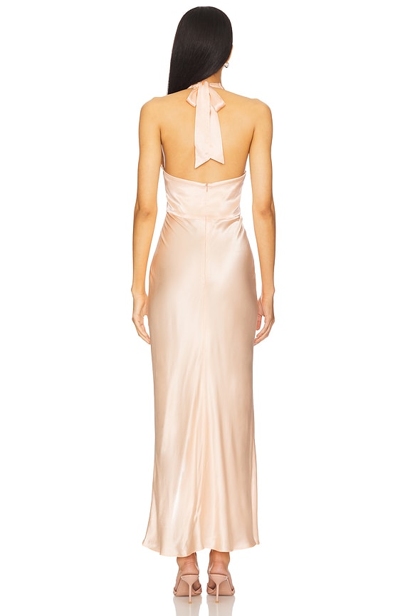 shona joy la lune plunged halter midi dress in Peach Plunged cross