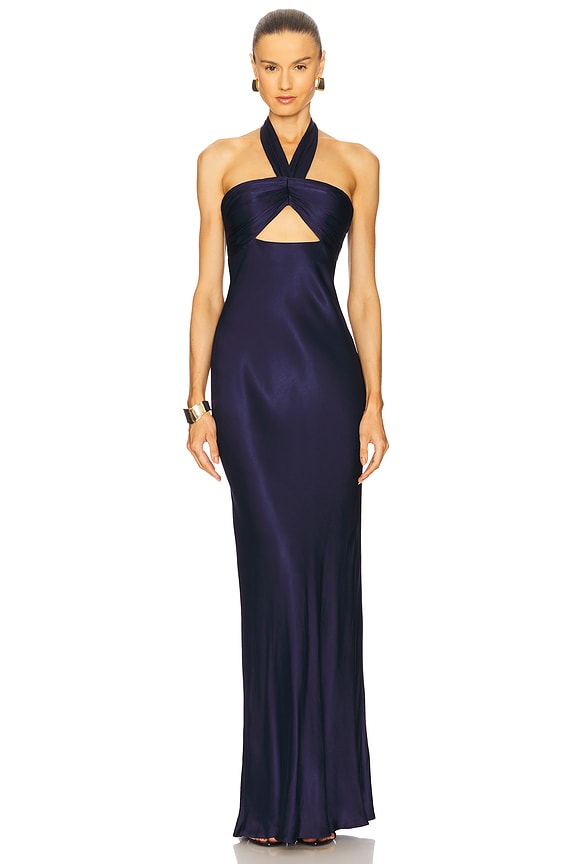 view 1 of 3 La Lune Ruched Halter Maxi Dress in Midnight