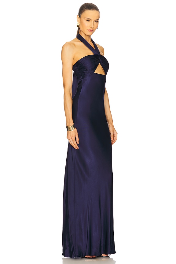 view 2 of 3 La Lune Ruched Halter Maxi Dress in Midnight