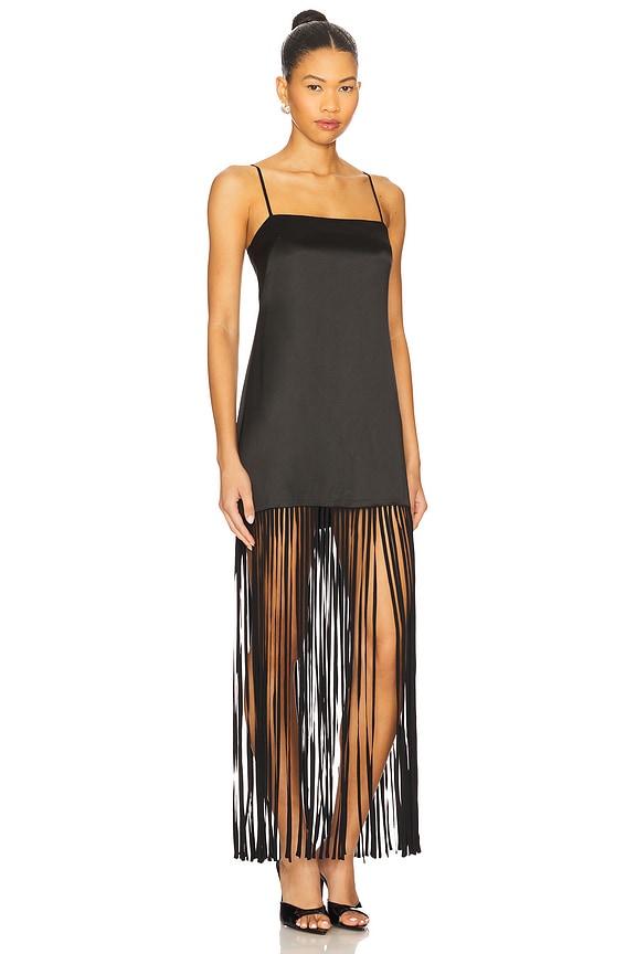 view 2 of 3 Moraya Square Neck Fringe Maxi Dress in Black