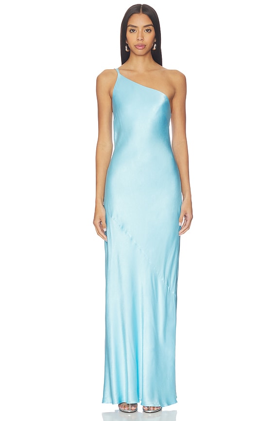 view 2 of 4 La Lune One Shoulder Cowl Back Maxi Dress in Iceberg Blue