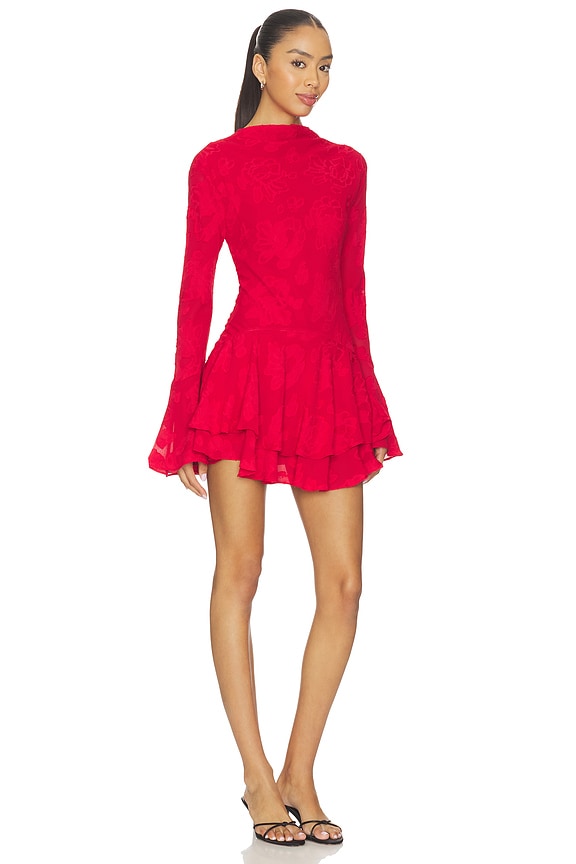 view 2 of 3 Bowery Long Sleeve Ruffle Mini Dress in Cherry