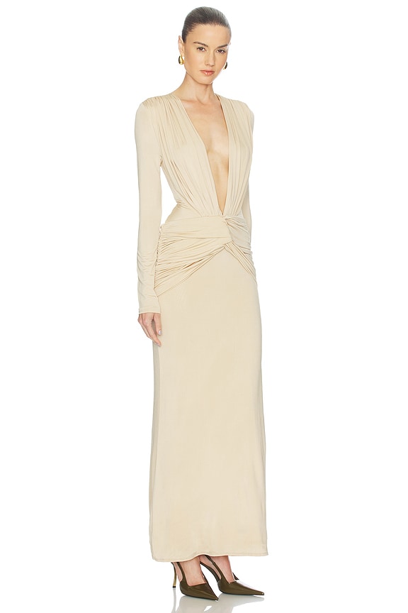 view 2 of 3 Miro Long Sleeve Plunged Maxi Dress in Sand