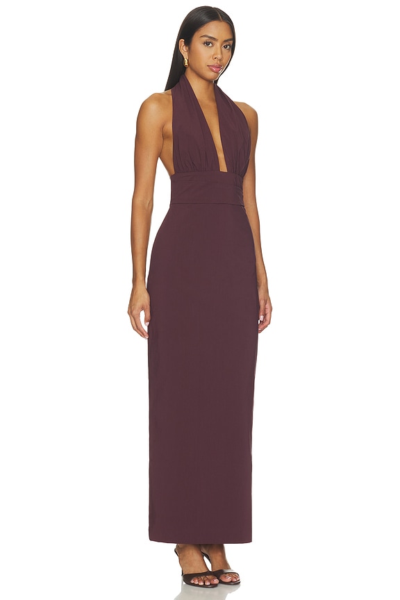 view 2 of 3 Campbell Halter Plunged Maxi Dress in Wine Tasting