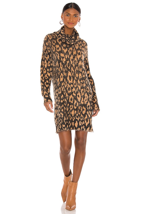 view 1 of 3 Fatima Turtleneck Dress in Fuzzy Leopard Knit