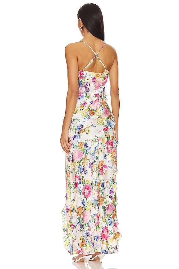 Show Me Your Mumu Romance Ruffle Dress in Ivory Botanical Floral | REVOLVE