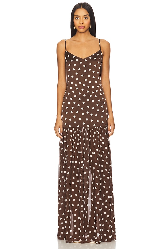 view 2 of 4 Dalia Maxi Dress in Chocolate Brown Polka Dot