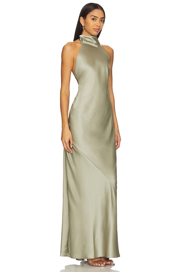 view 2 of 3 Lisa Maxi Dress in Moss Green Luxe Satin