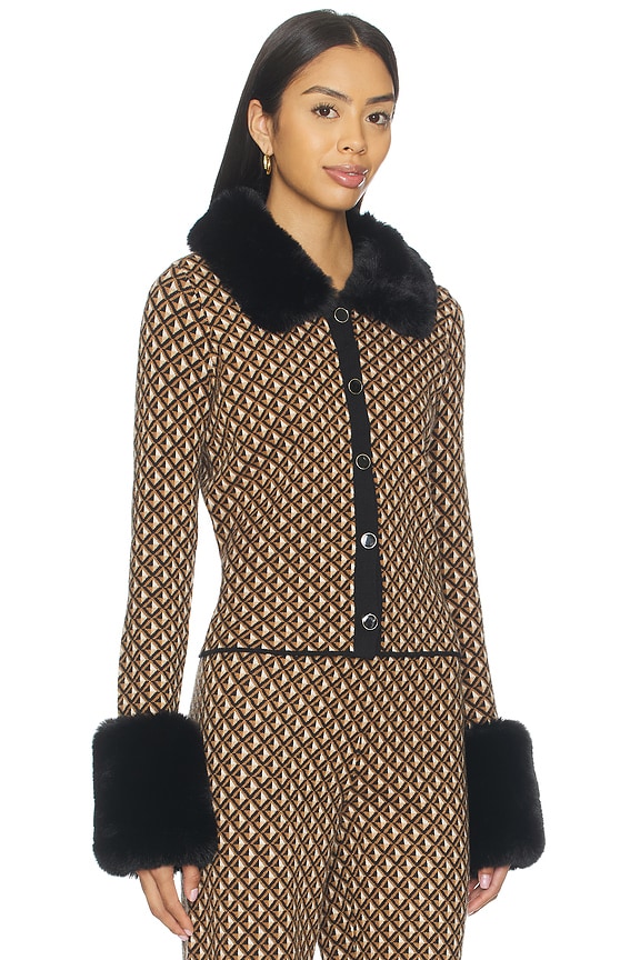 view 2 of 5 Chateau Cardigan in Carmel Geo Knit With Faux Fur
