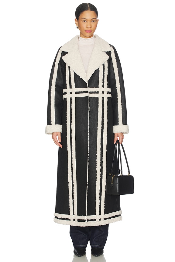 view 2 of 4 Swiss Alps Coat in Black Faux Leather With Sherpa