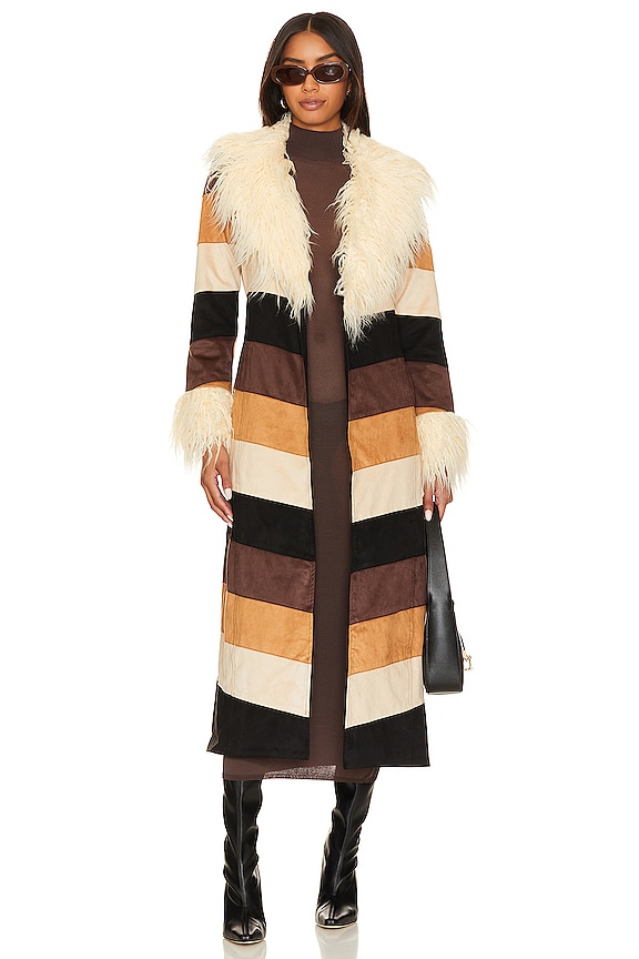 view 1 of 4 MANTEAU LONG PENNY LANE in Faux Suede Chevron & Faux Fur