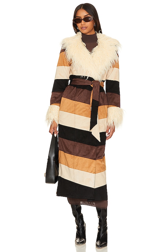 view 2 of 4 MANTEAU LONG PENNY LANE in Faux Suede Chevron & Faux Fur