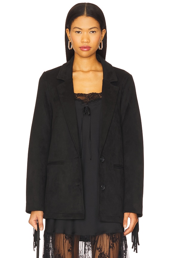 view 2 of 5 Sierra Fringe Jacket in Black Faux Suede