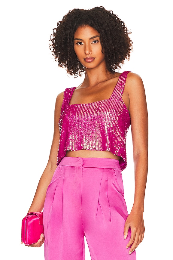 Show Me Your Mumu Tara Crop Top in Pink Disco Sequin | REVOLVE