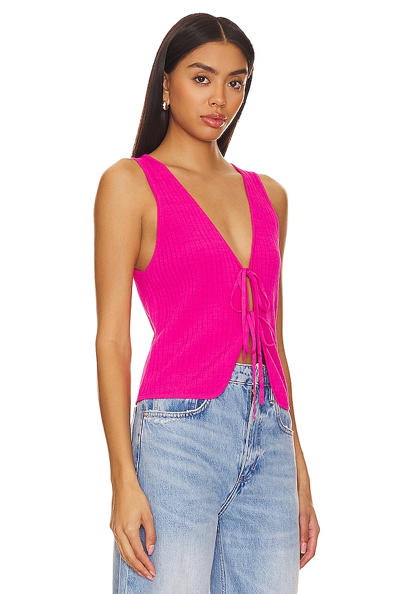 view 2 of 4 Time Out Tie Top in Pink Rib Knit