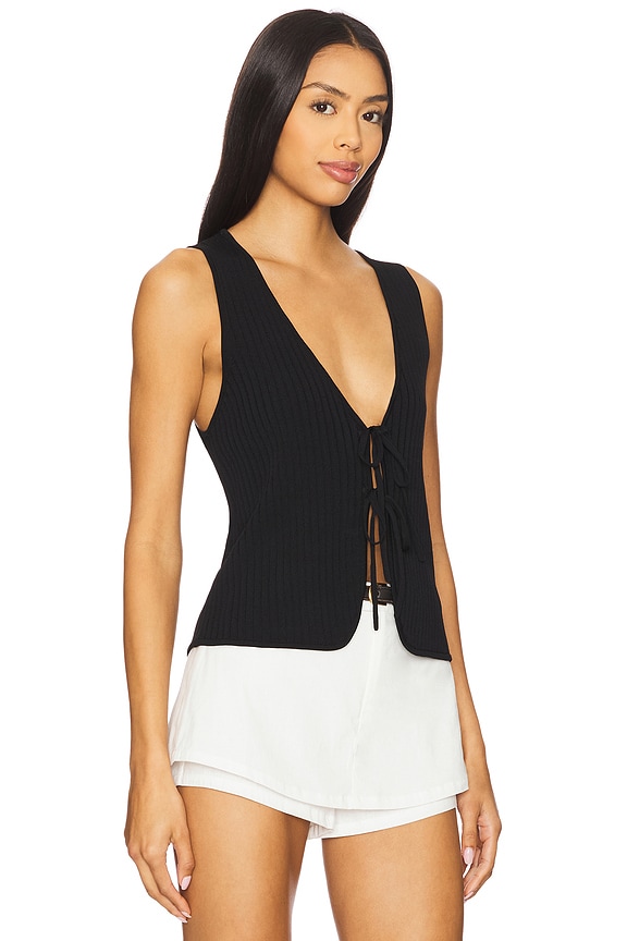 view 2 of 4 Time Out Tie Top in Black Rib Knit