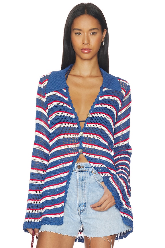 view 1 of 4 Button Up Coverup in Montauk Stripe Crochet