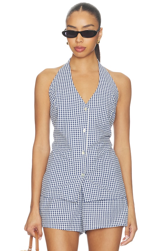 view 1 of 4 Hillary Halter Top in Navy Gingham