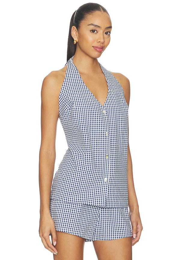 view 2 of 4 Hillary Halter Top in Navy Gingham