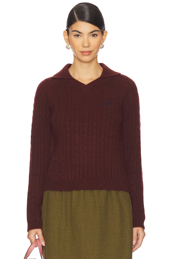 view 2 of 6 Cable Knit Pullover Sweater in Wine Red