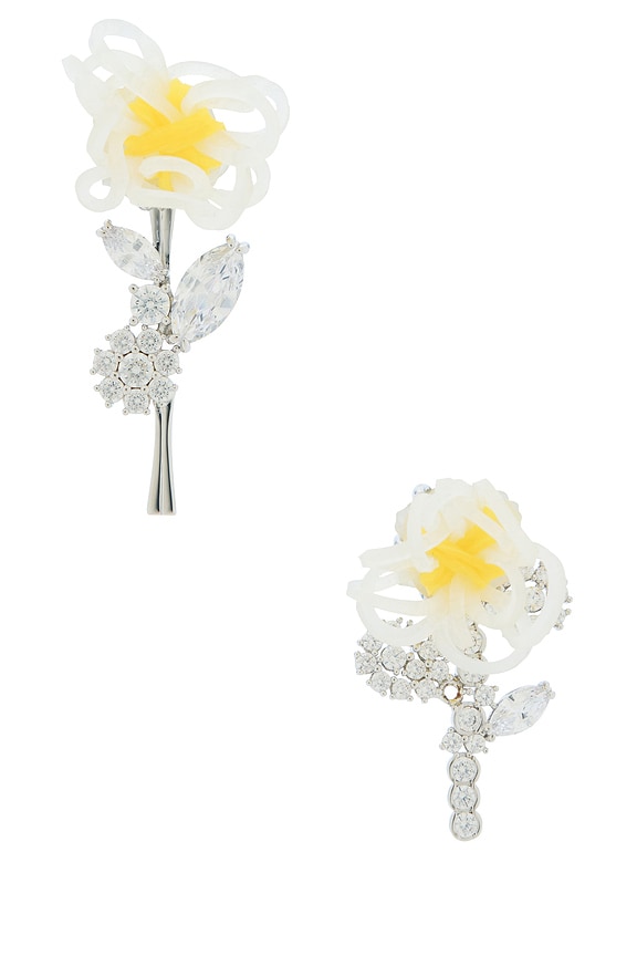 view 1 of 2 Rubber Band Flower Gemstone Branch And Leaf Stud Earrings in White