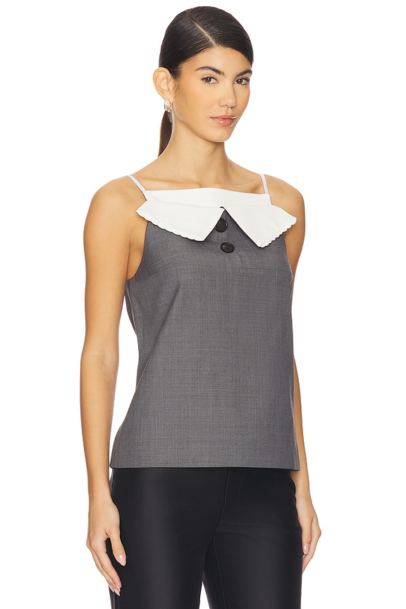 view 2 of 4 Fan-shaped Turn-down Collar Camisole Top in Grey