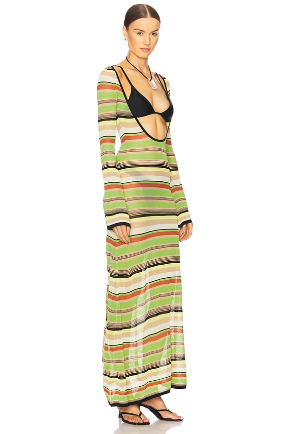 view 2 of 3 Coastline Low Back Dress in Palm Stripe