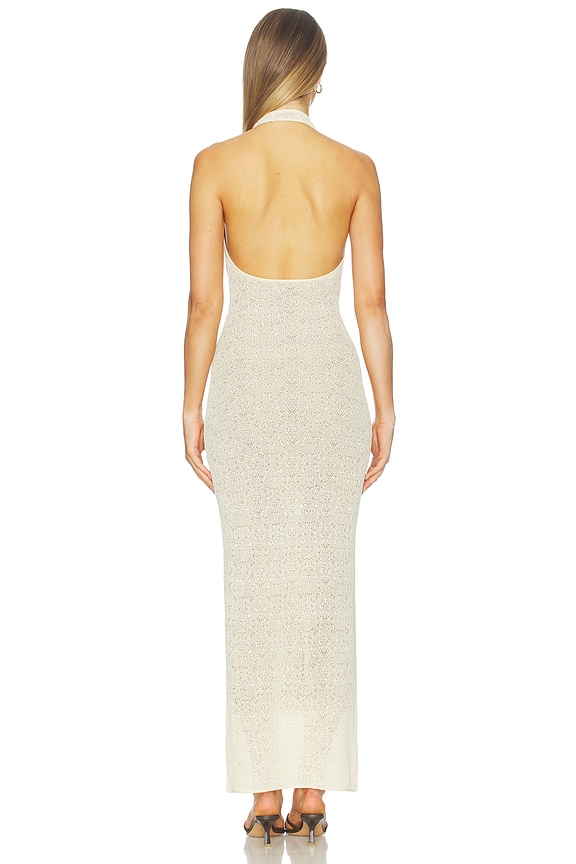 sir alessandra beaded linen maxi halter dress SIR. Celestino in Straw neckline_Scoop
