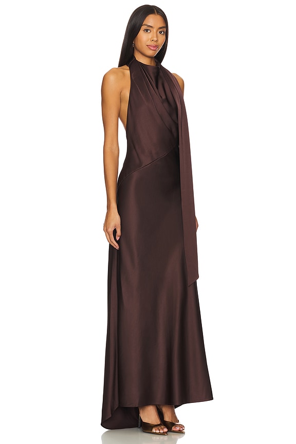 view 2 of 3 Adriana Halter Gown in Chocolate