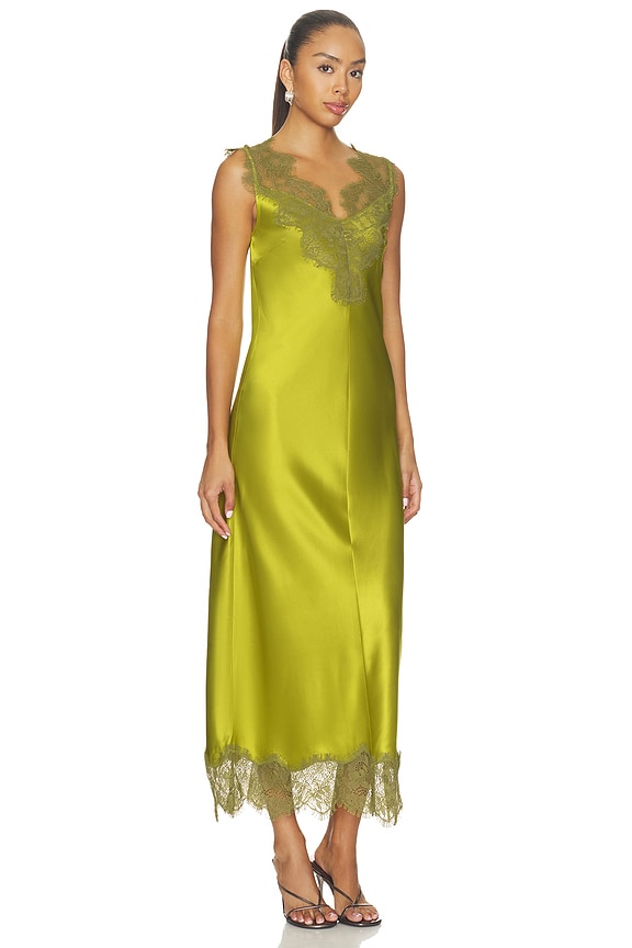 view 2 of 4 ROBE BEA SATIN LACE MIDI  in Chartreuse