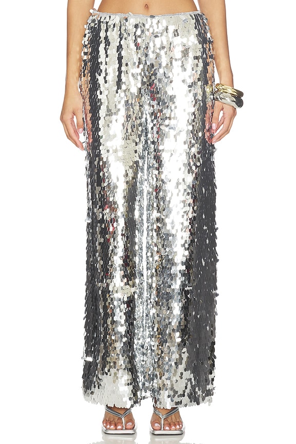 view 1 of 6 PANTALÓN NELLA SEQUIN WIDE LEG in Satellite Silver