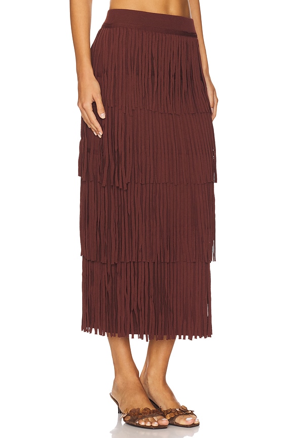 view 2 of 6 Za Za Knit Fringe Skirt in Chocolate Brown