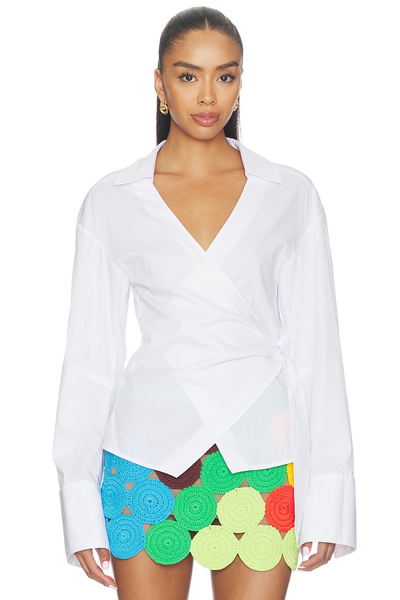 view 1 of 4 Anya Poplin Wrap Top in Macadamia