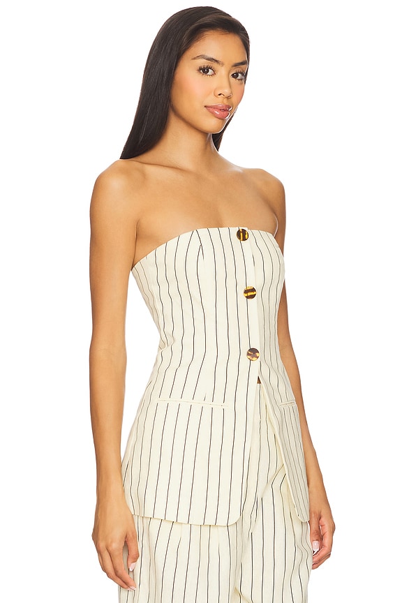 view 2 of 5 Mori Strapless Linen Top in Cream Pinstripe
