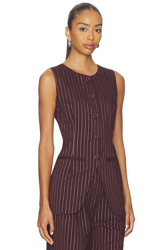 view 2 of 5 SABINE PINSTRIPE 조끼 in Bordeaux Metallic Pinstripe