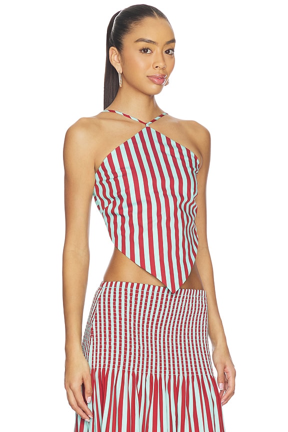 view 2 of 5 Kit Poplin Tie Top in Salted Blue & Crimson