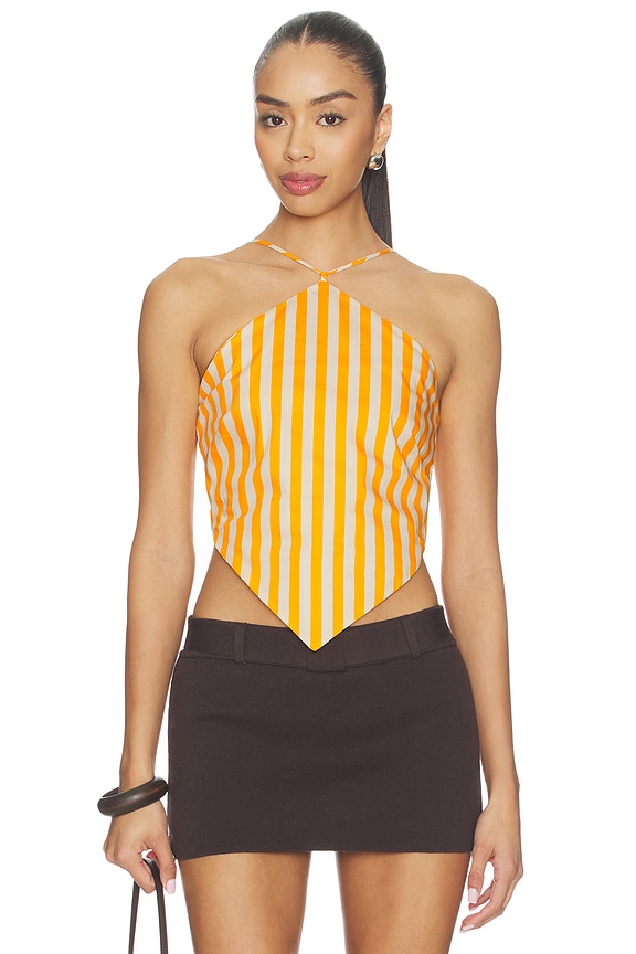 view 1 of 6 Kit Poplin Tie Top in Sungold & Ecru Stripe