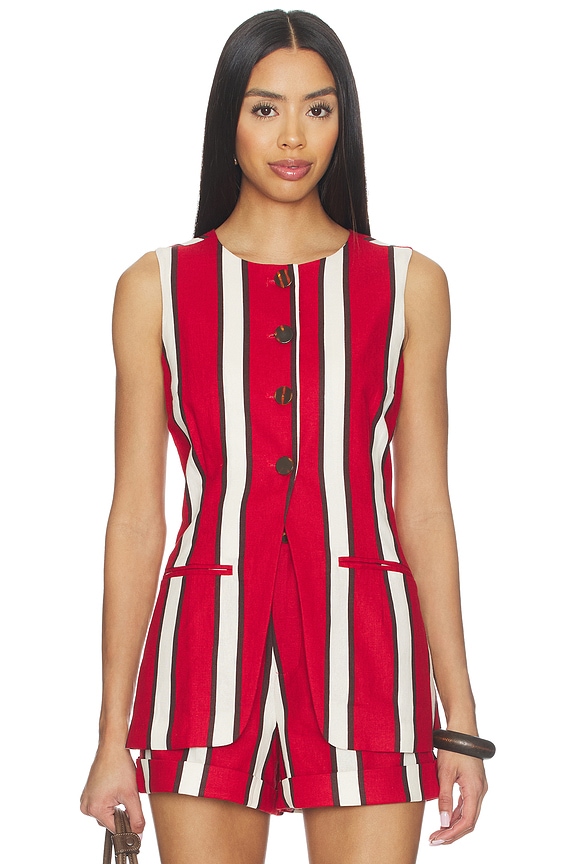 view 1 of 4 Del Mar Linen Vest in Venetian Red Stripe
