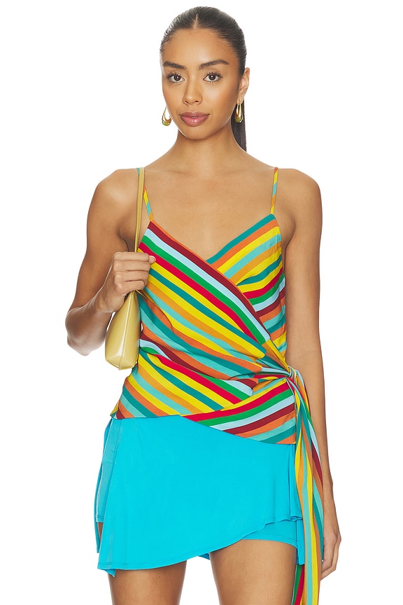 view 1 of 5 Marlowe Crepe Tie Tank Top in Vibrant Multi Stripe