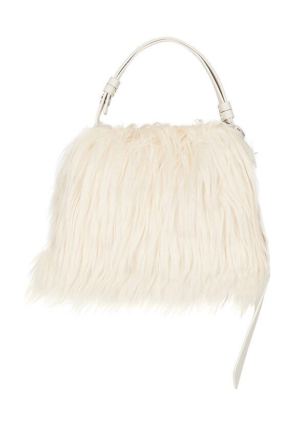 view 2 of 5 Mini Faux Shearling Puffin Bag with Keychain in Macadamia