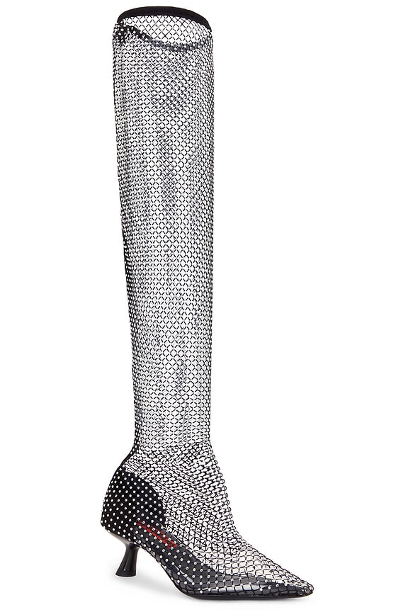 view 2 of 5 CRYSTAL FISHNET TALL KUKI 부츠 in Black & Clear